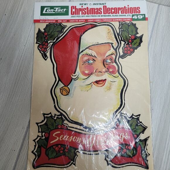 Vintage Christmas Window Cling Lot Of 5 Con Tact Instant Christmas Decorations - Picture 8 of 9